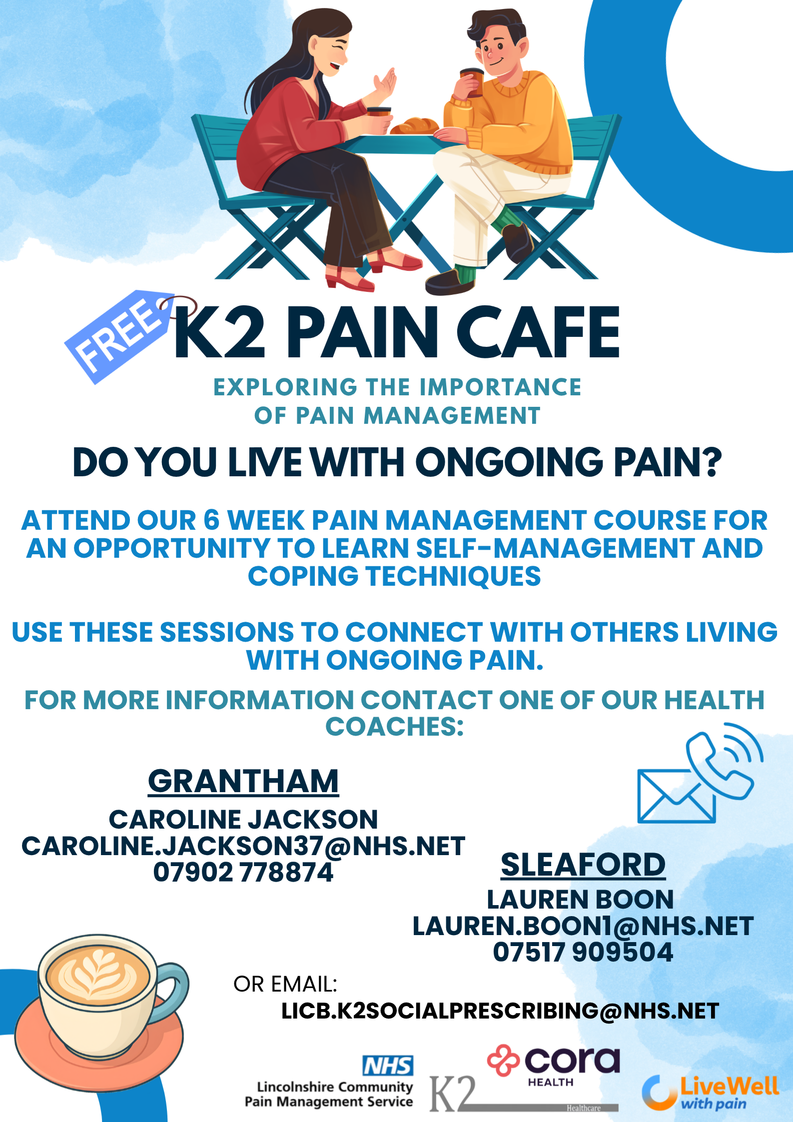 Grantham Sleaford PCN Pain Cafe poster Aug 26